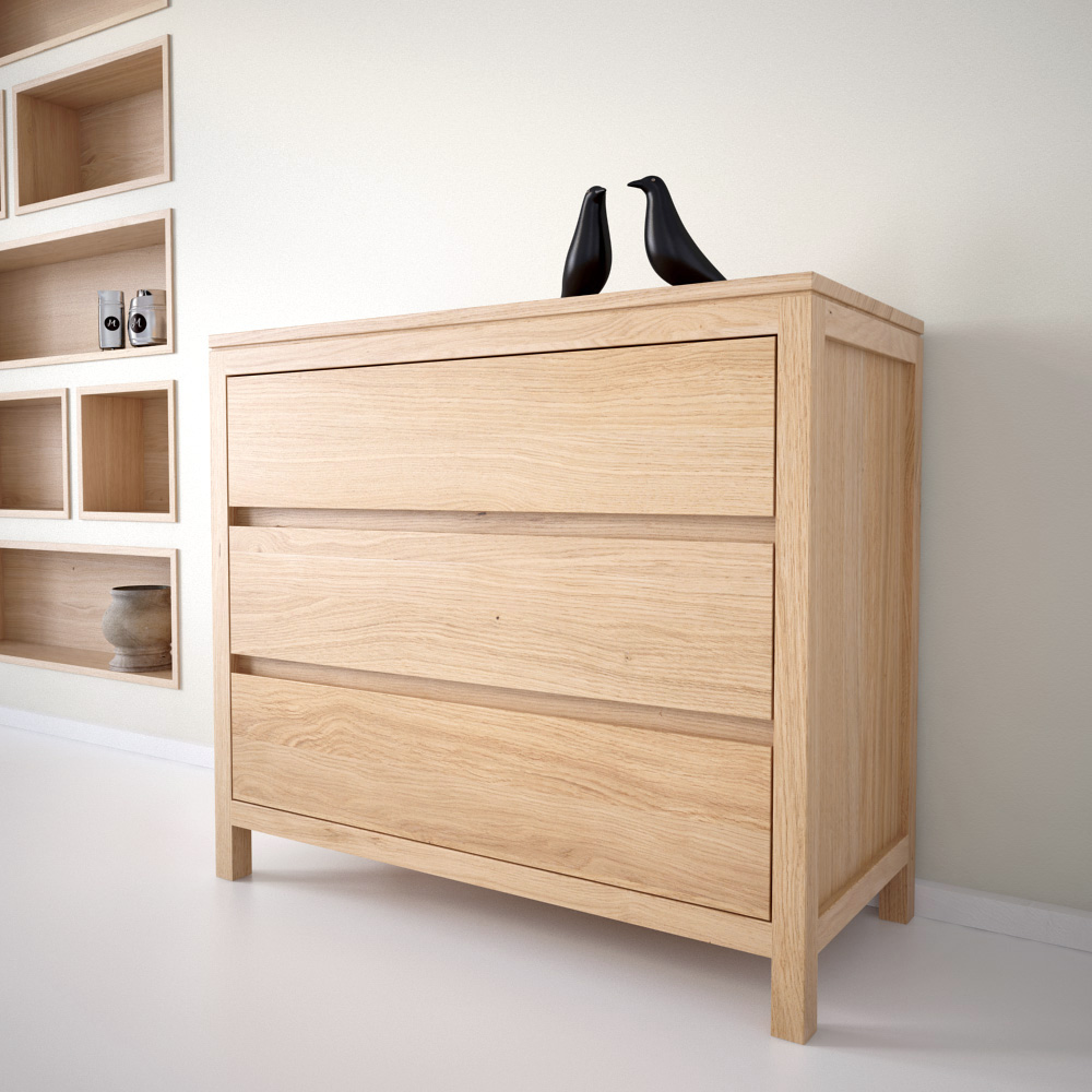 Tömör tölgy komód három fiókkal